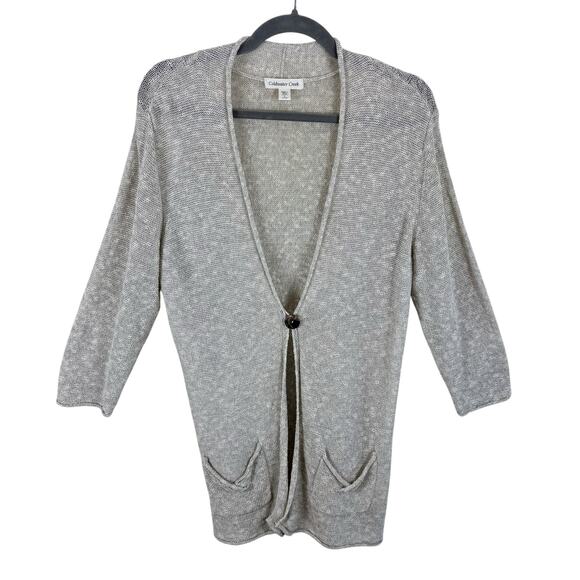Coldwater Creek Tan Linen Blend 3/4 Sleeve V-Neck Beachy Cardigan Size L - Picture 1 of 7